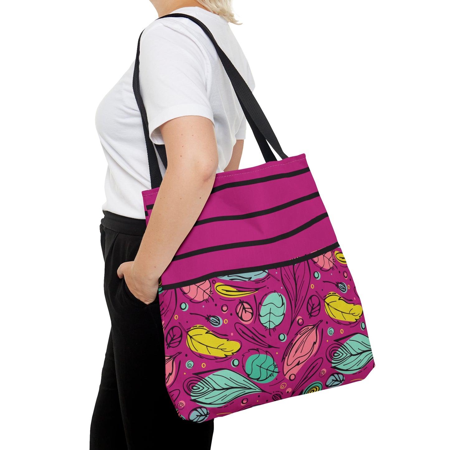 Magenta Floral & Stripes Tote Bag
