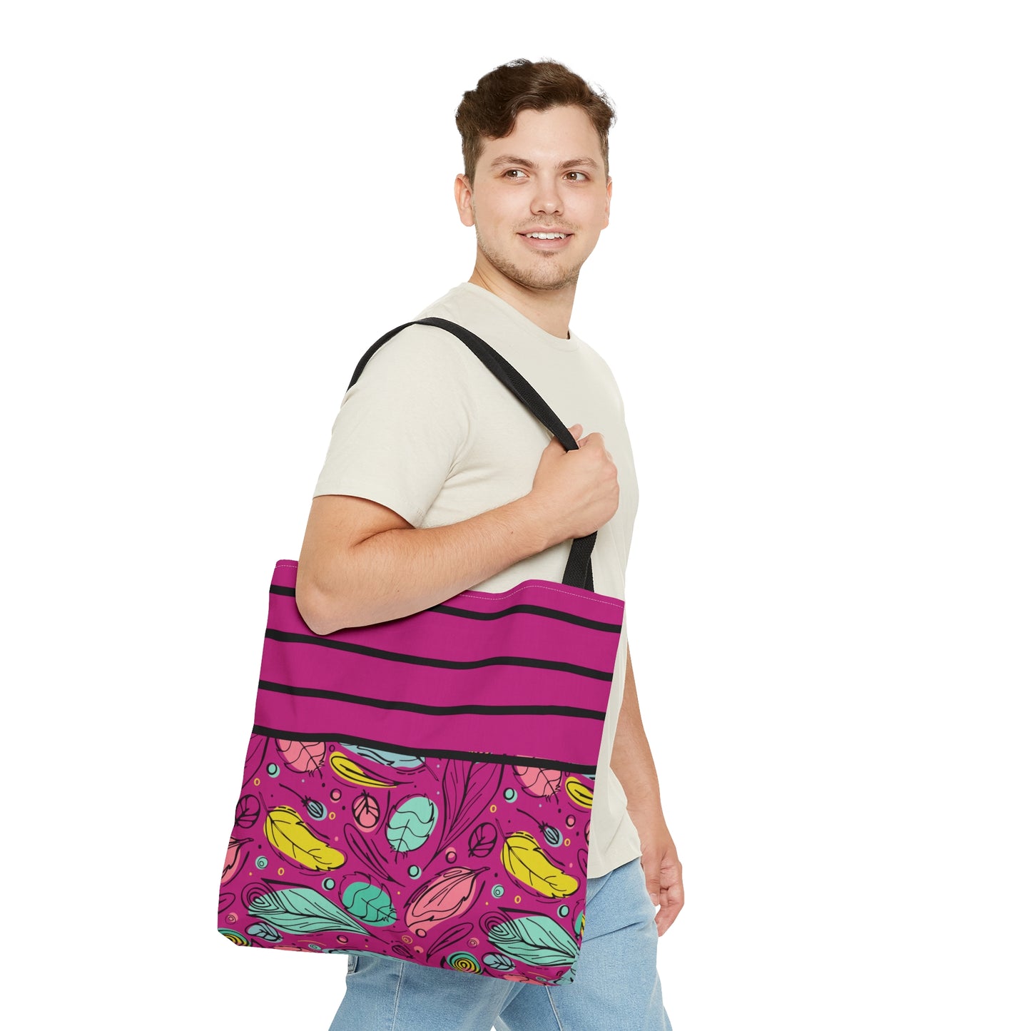 Magenta Floral & Stripes Tote Bag