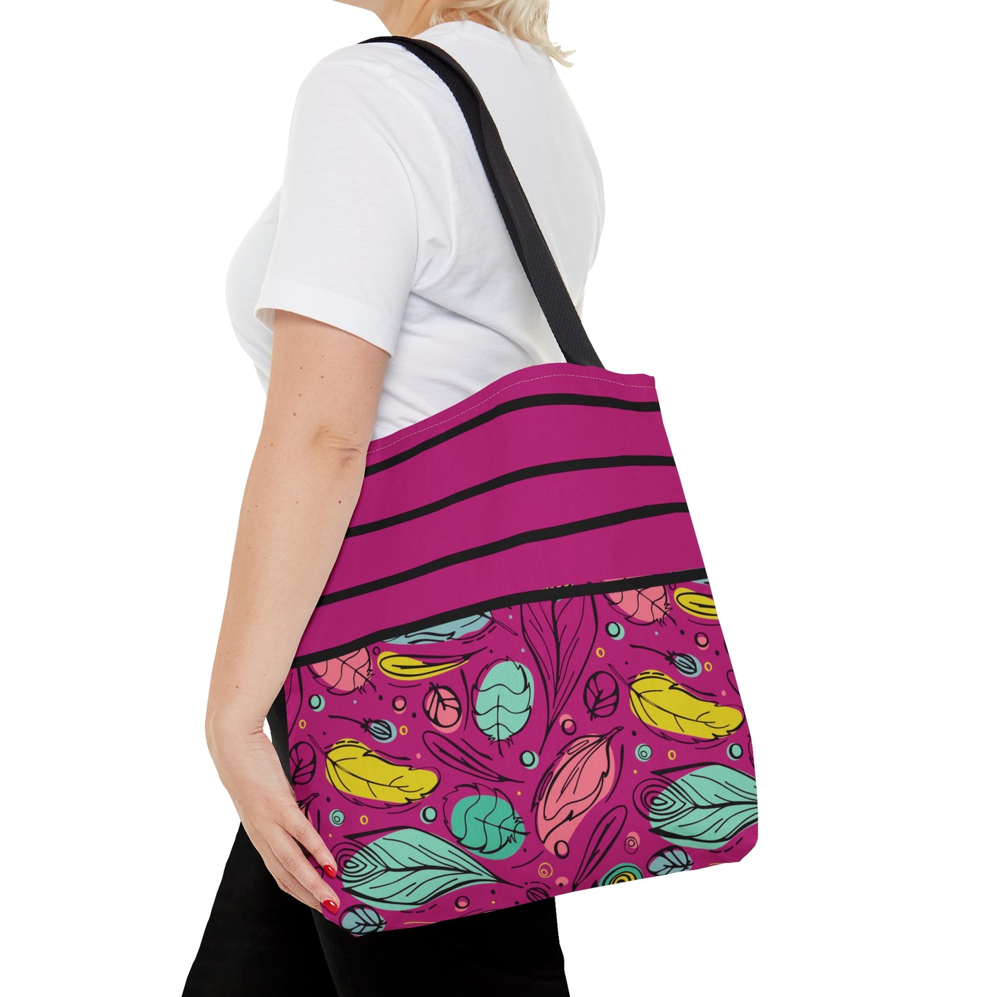 Magenta Floral & Stripes Tote Bag
