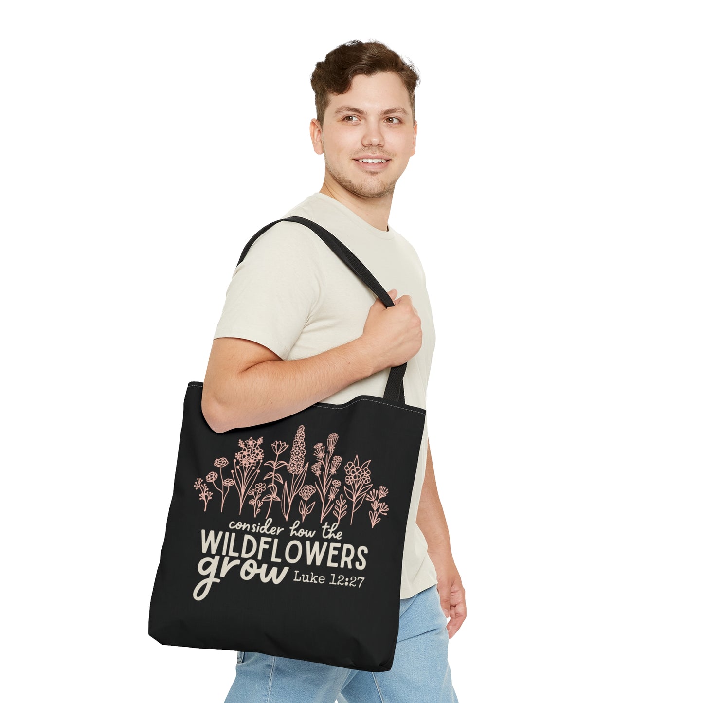 Consider How the Wildflowers Grow - Black Tote Bag