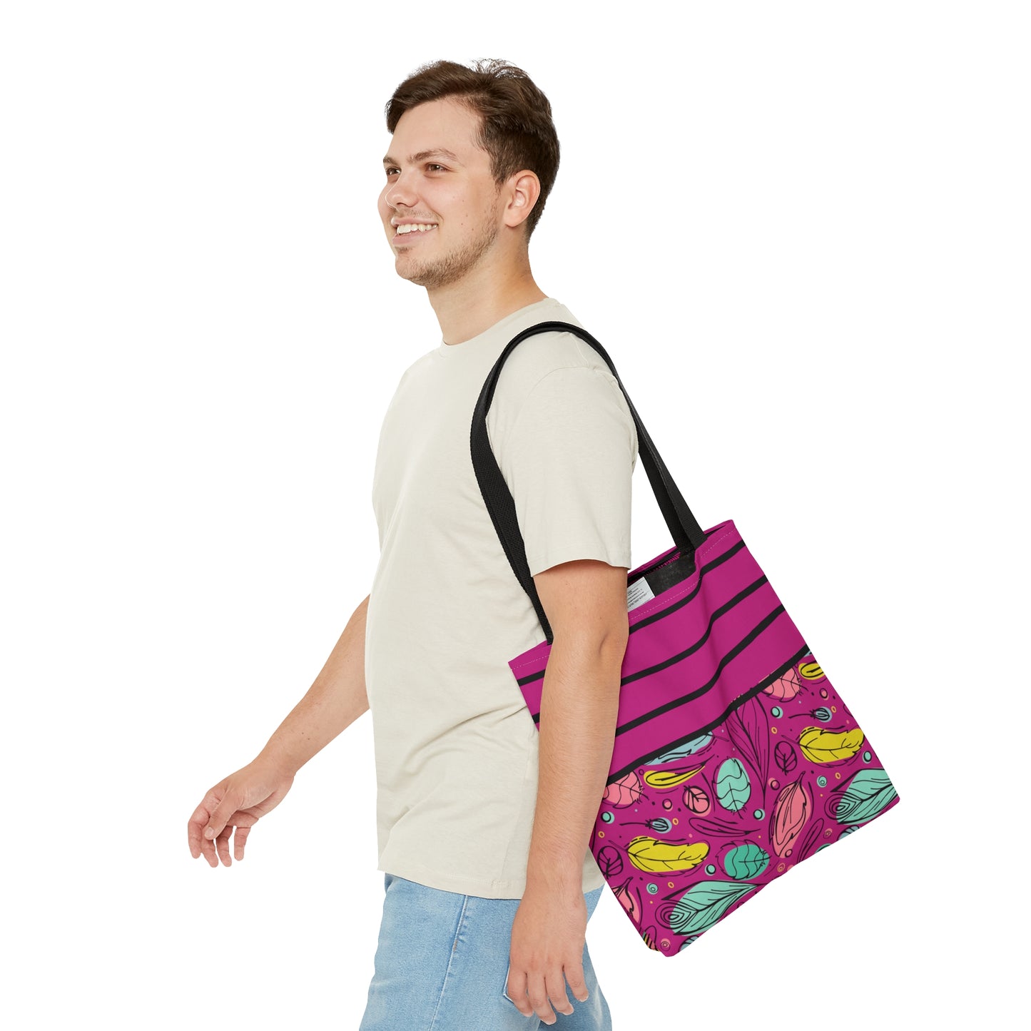 Magenta Floral & Stripes Tote Bag