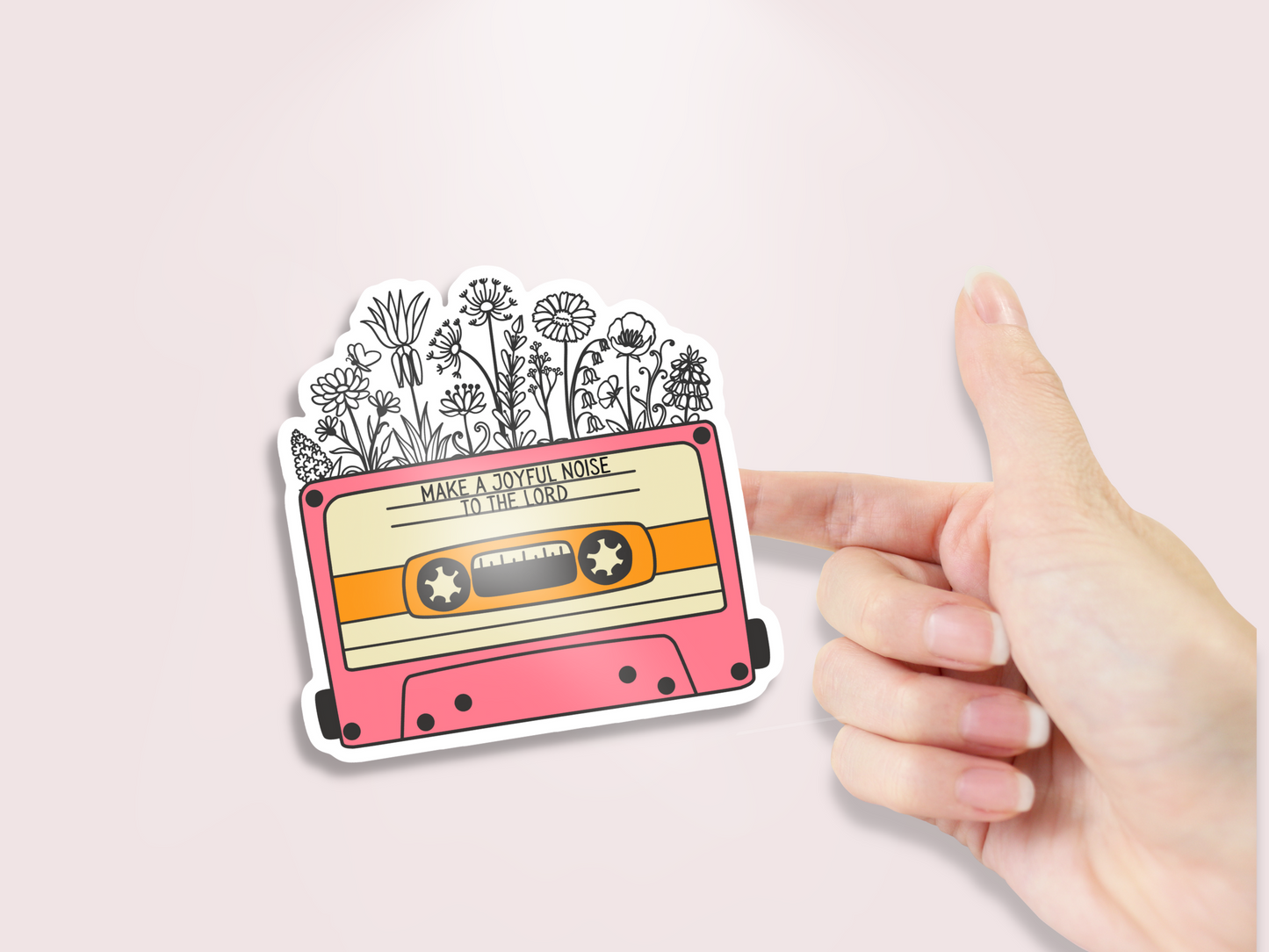 Make a Joyful Noise- Floral Retro Cassette Tape Sticker