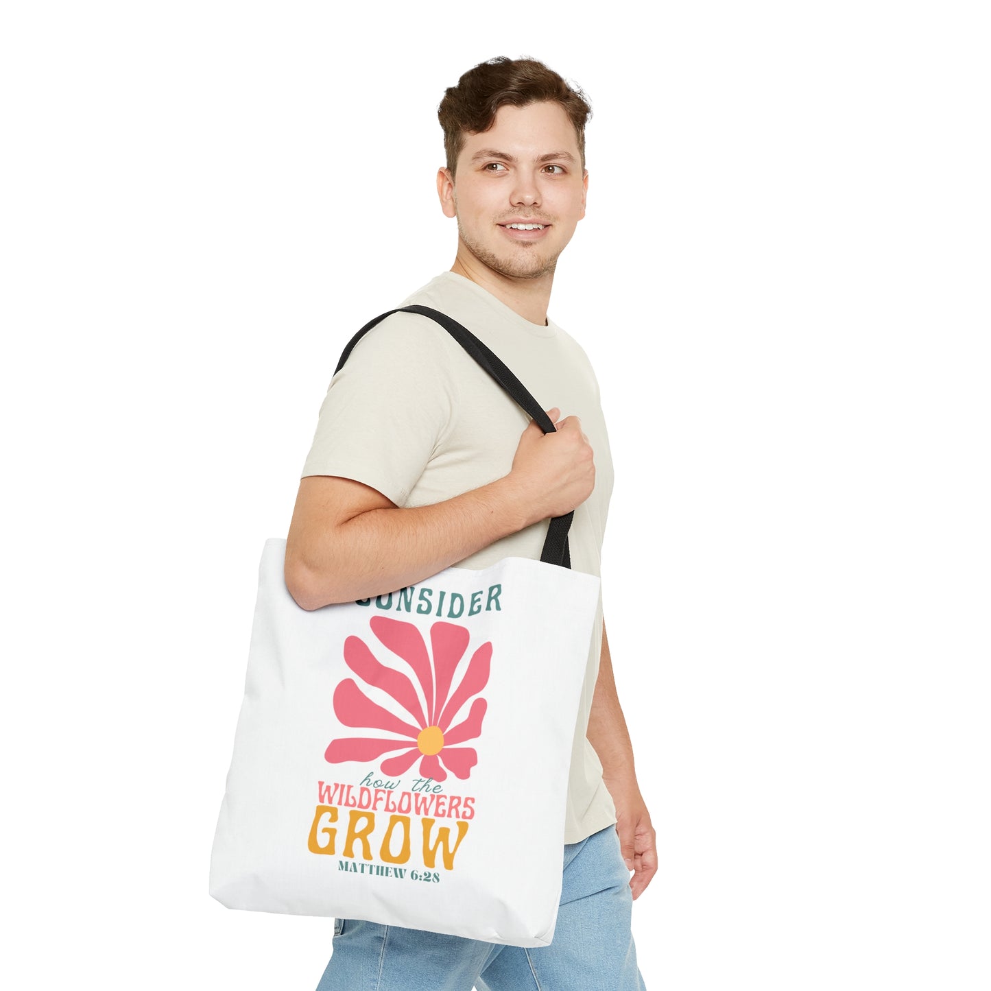 Consider How the Wildflowers Grow- White Retro Tote Bag