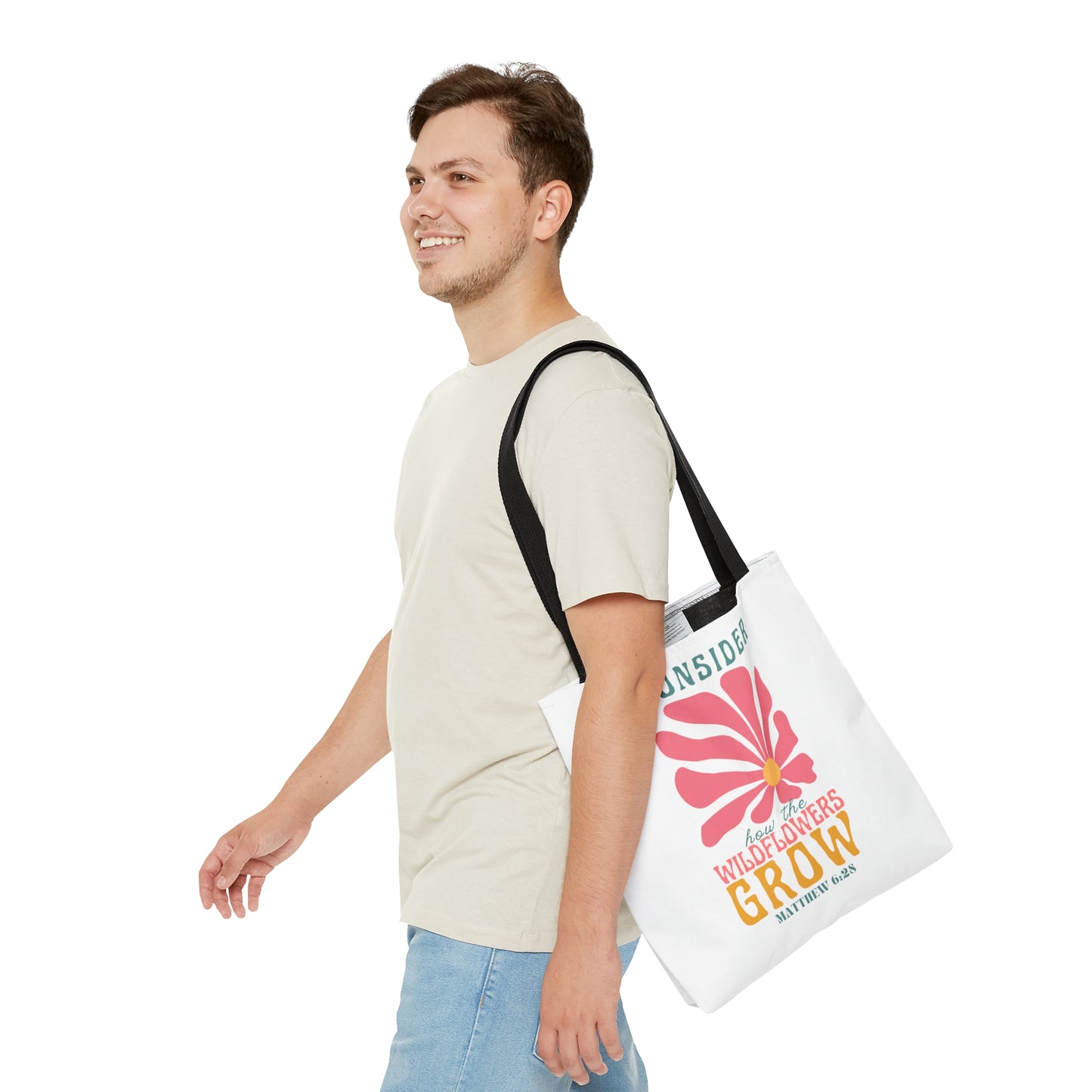 Consider How the Wildflowers Grow- White Retro Tote Bag