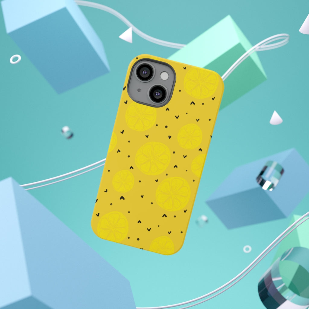 Lemon and Hearts Pattern Impact-Resistant iPhone Case