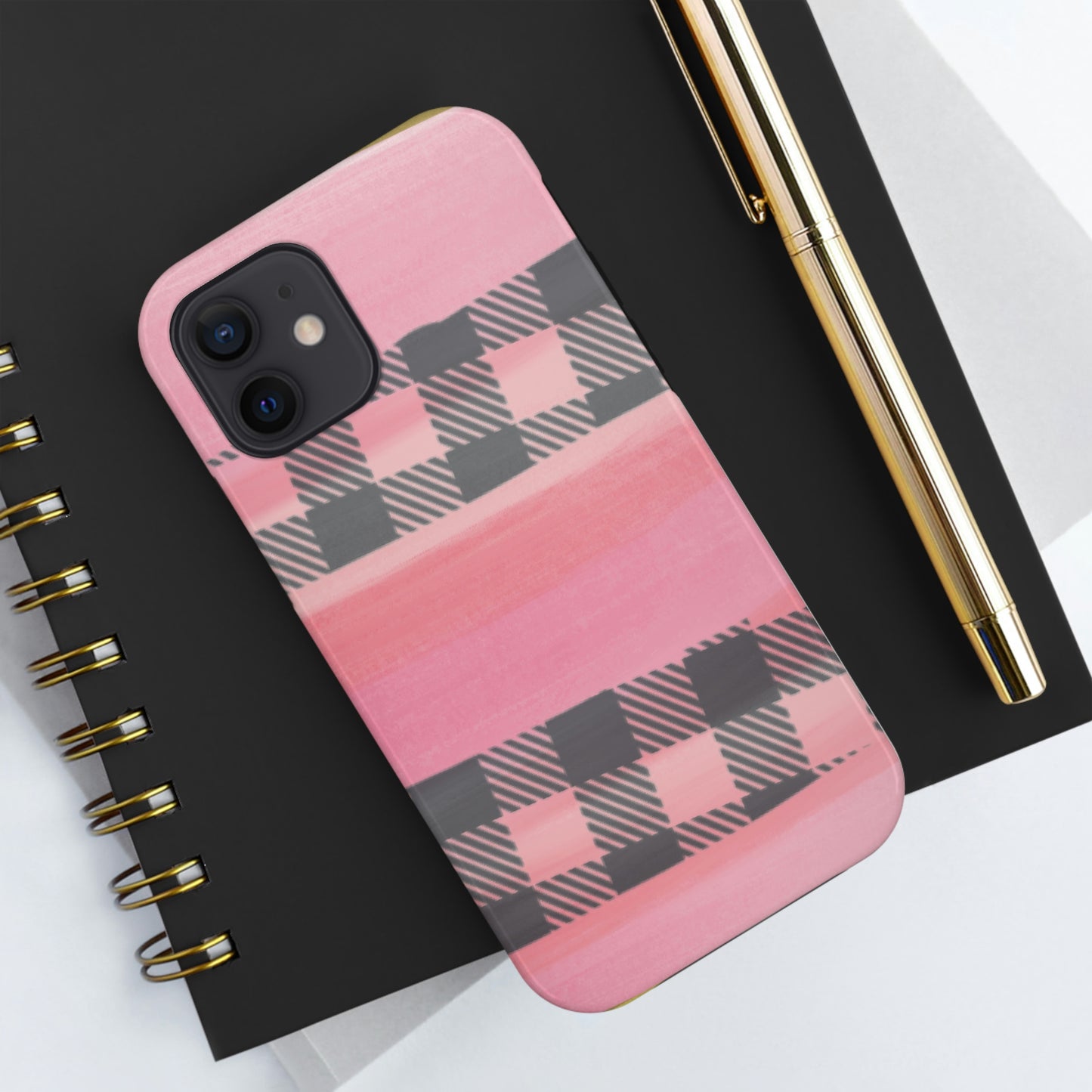 Watercolor Pink & Black Buffalo Plaid Case-Mate iPhone Case