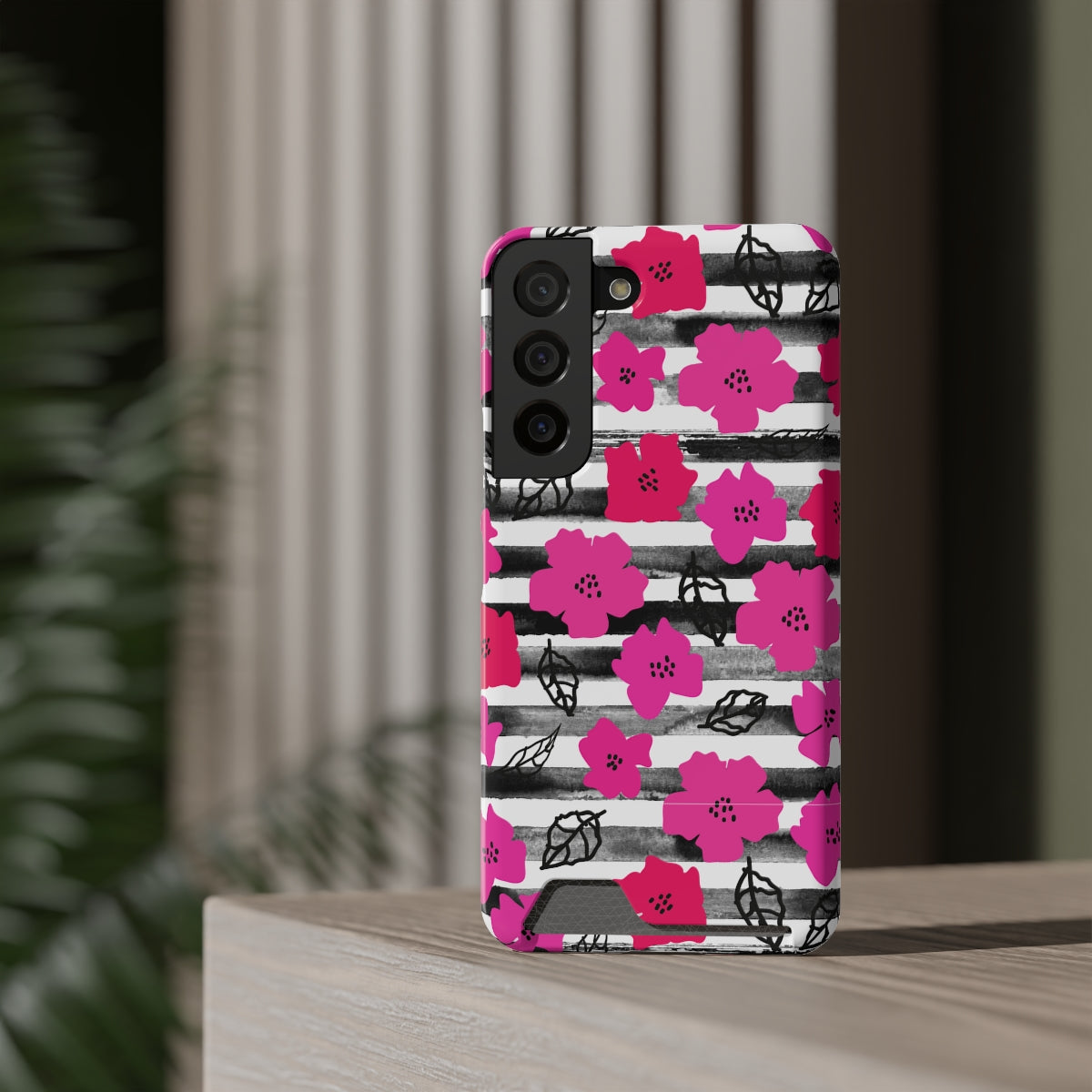 Striped & Pink Floral Samsung Phone Case