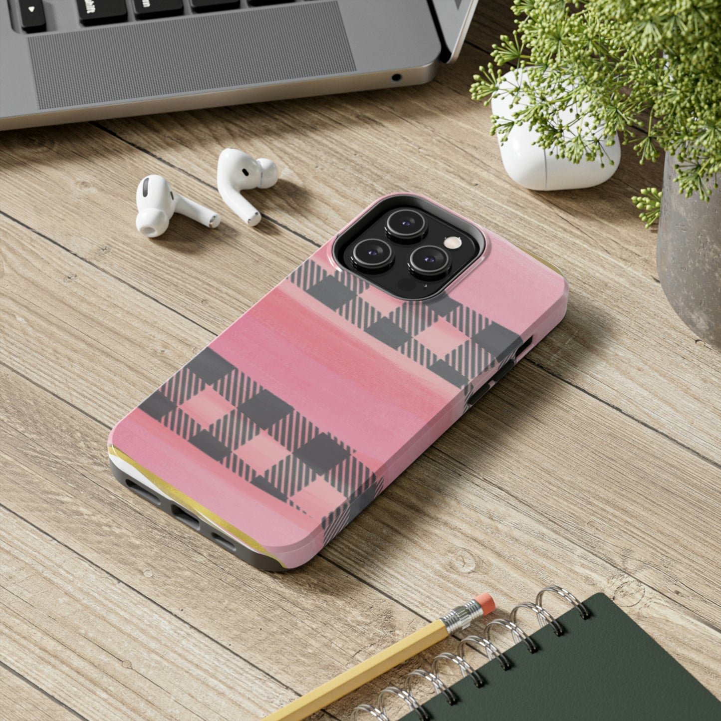 Watercolor Pink & Black Buffalo Plaid Case-Mate iPhone Case
