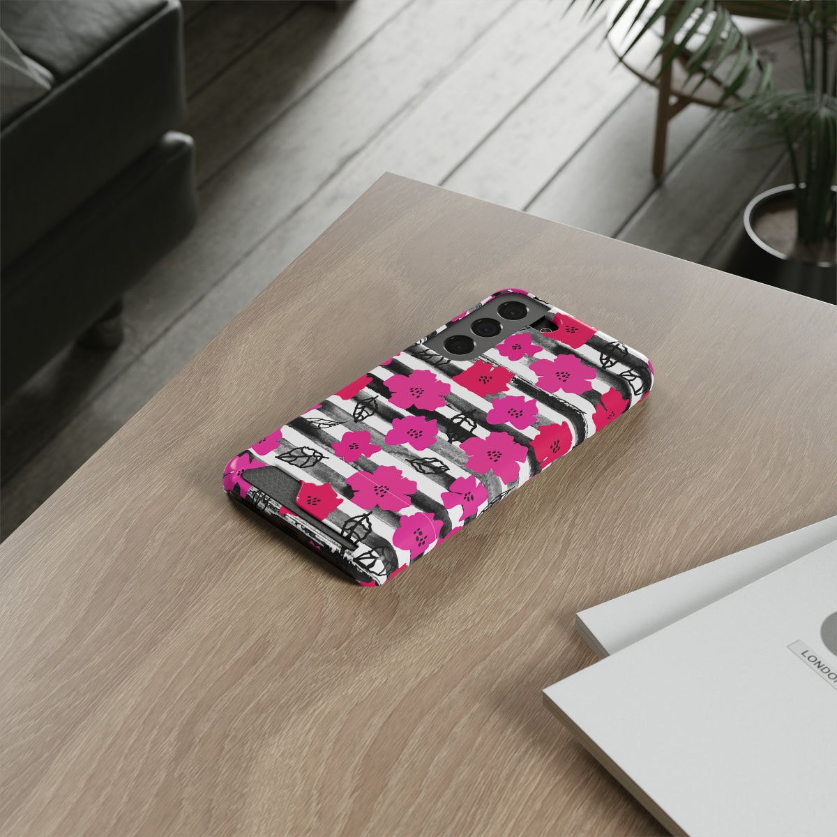 Striped & Pink Floral Samsung Phone Case