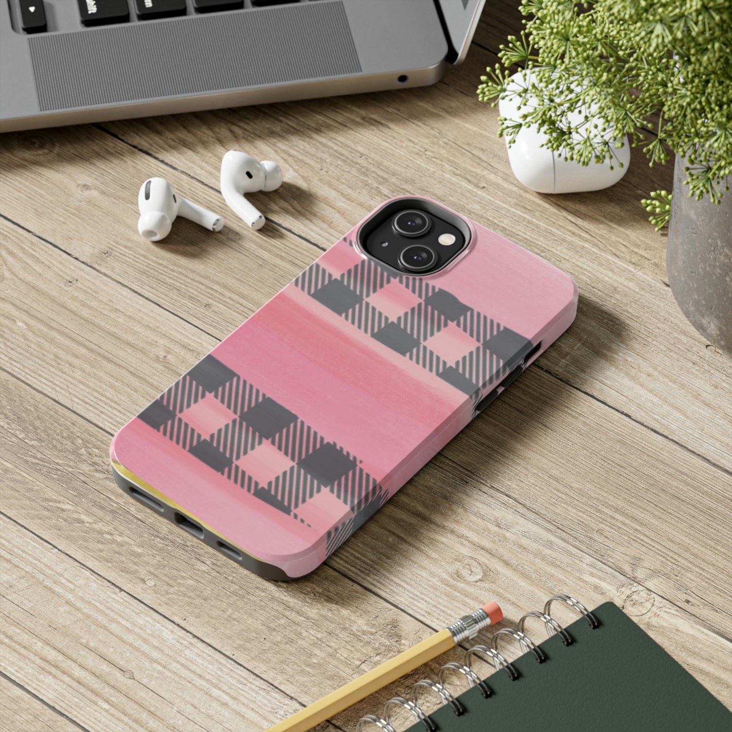 Watercolor Pink & Black Buffalo Plaid Case-Mate iPhone Case