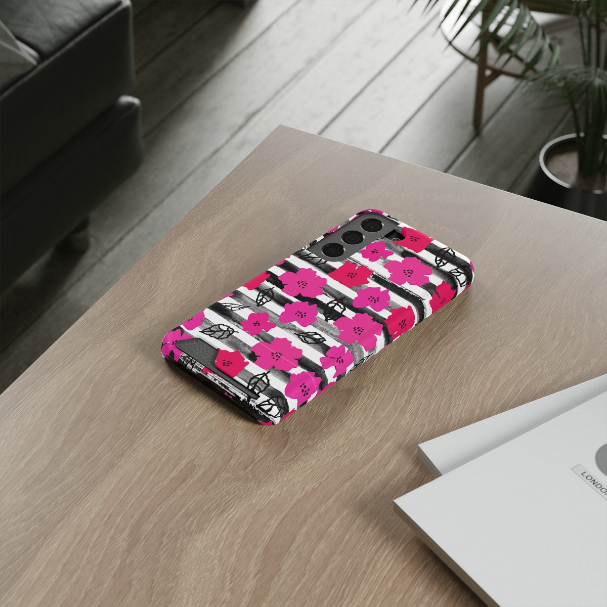 Striped & Pink Floral Samsung Phone Case