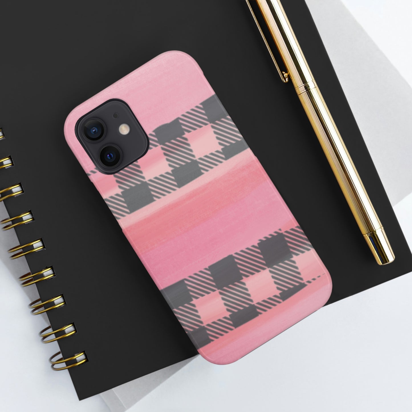 Watercolor Pink & Black Buffalo Plaid Case-Mate iPhone Case