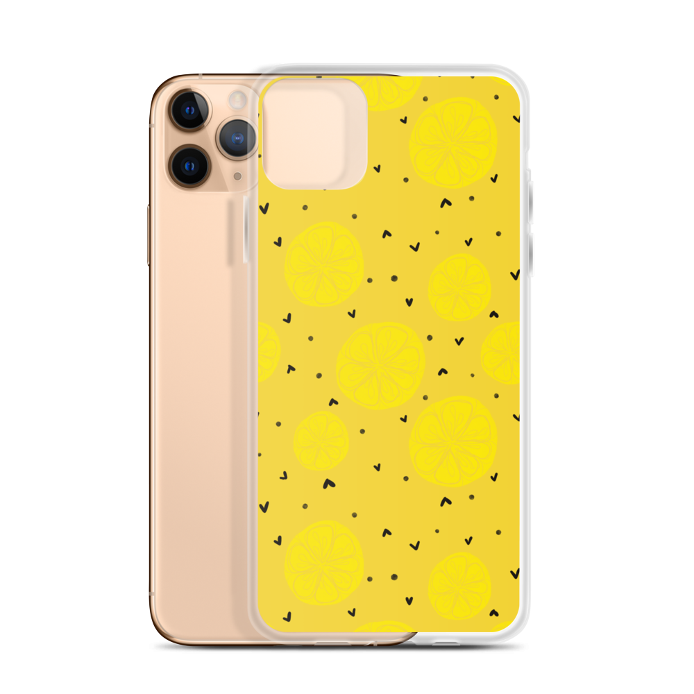 Yellow Lemon and Hearts iPhone Case
