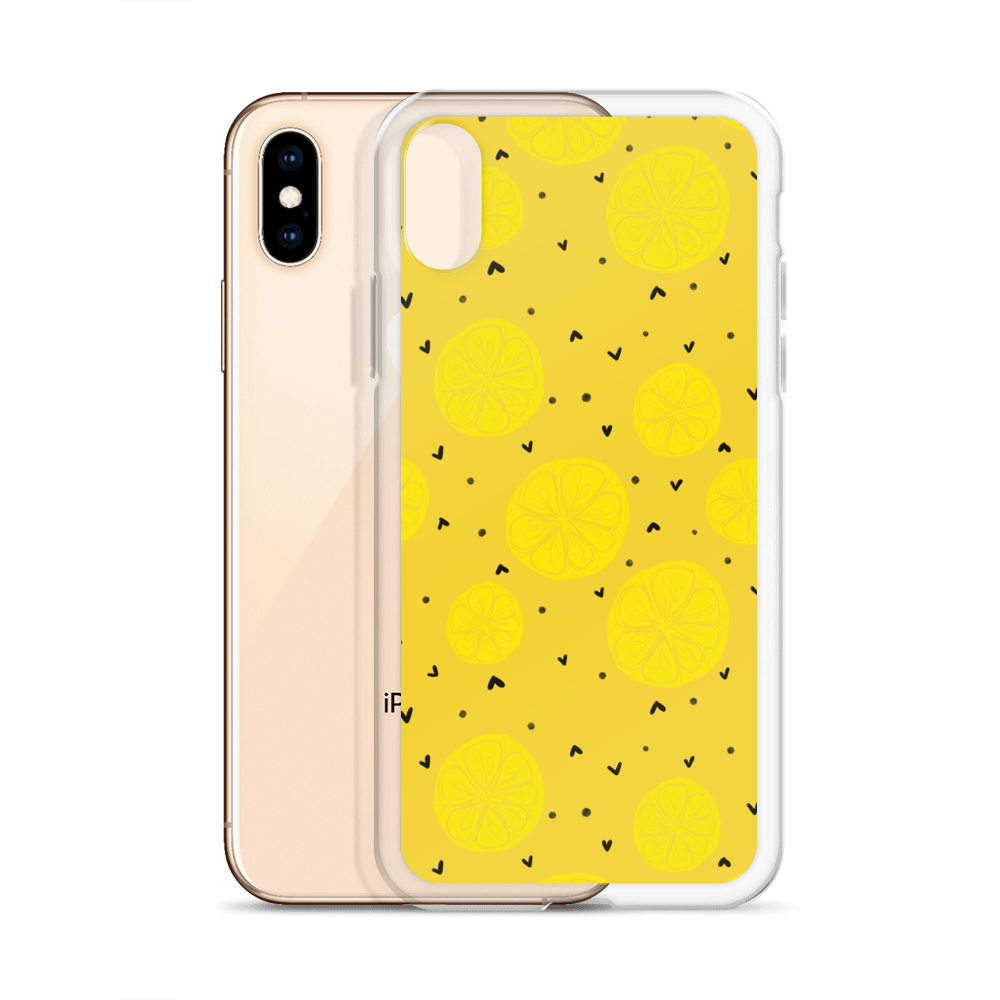 Yellow Lemon and Hearts iPhone Case