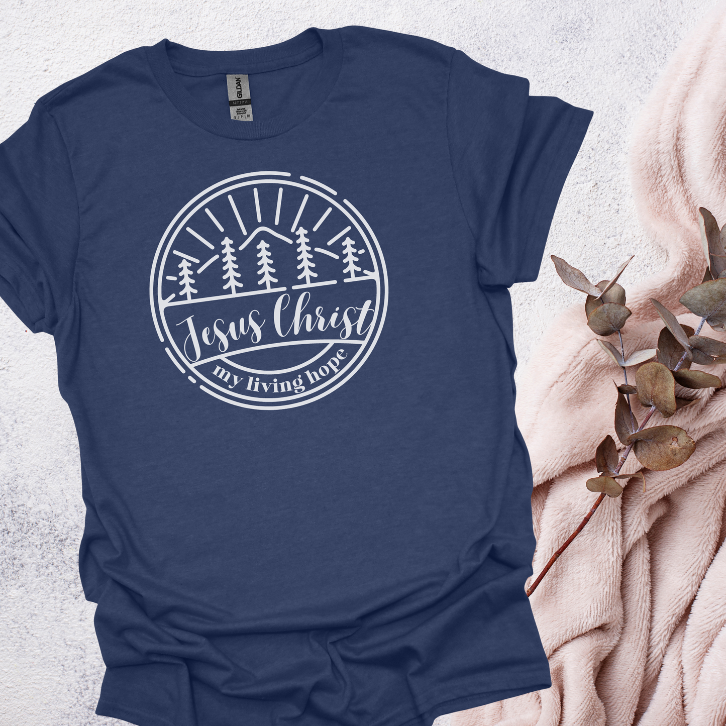 Jesus Christ My Living Hope Heather Navy Tshirt