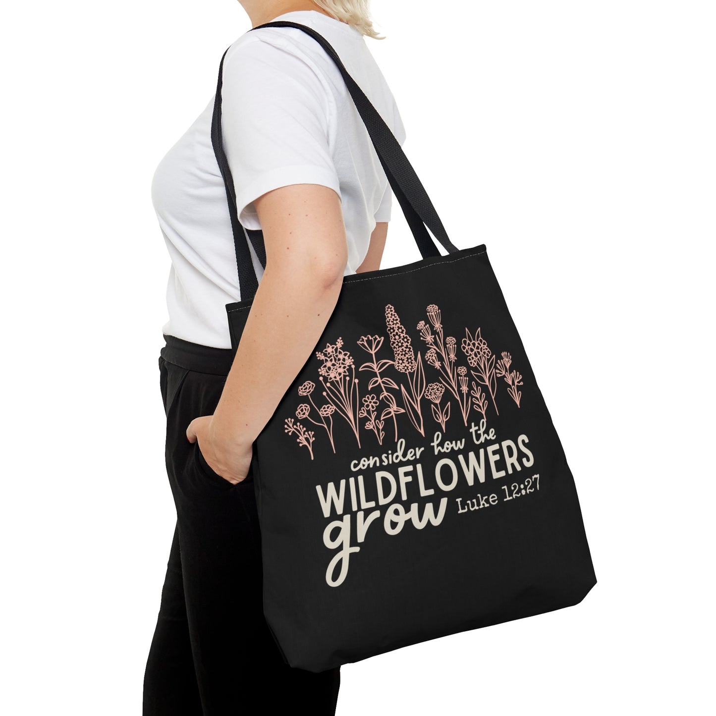 Consider How the Wildflowers Grow - Black Tote Bag