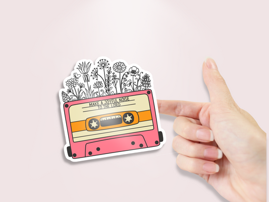 Make a Joyful Noise- Floral Retro Cassette Tape Sticker