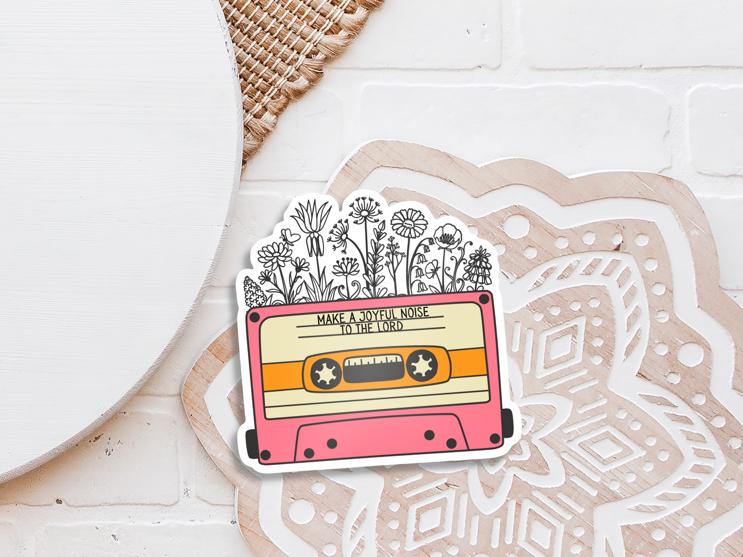 Make a Joyful Noise retro floral cassette tape sticker