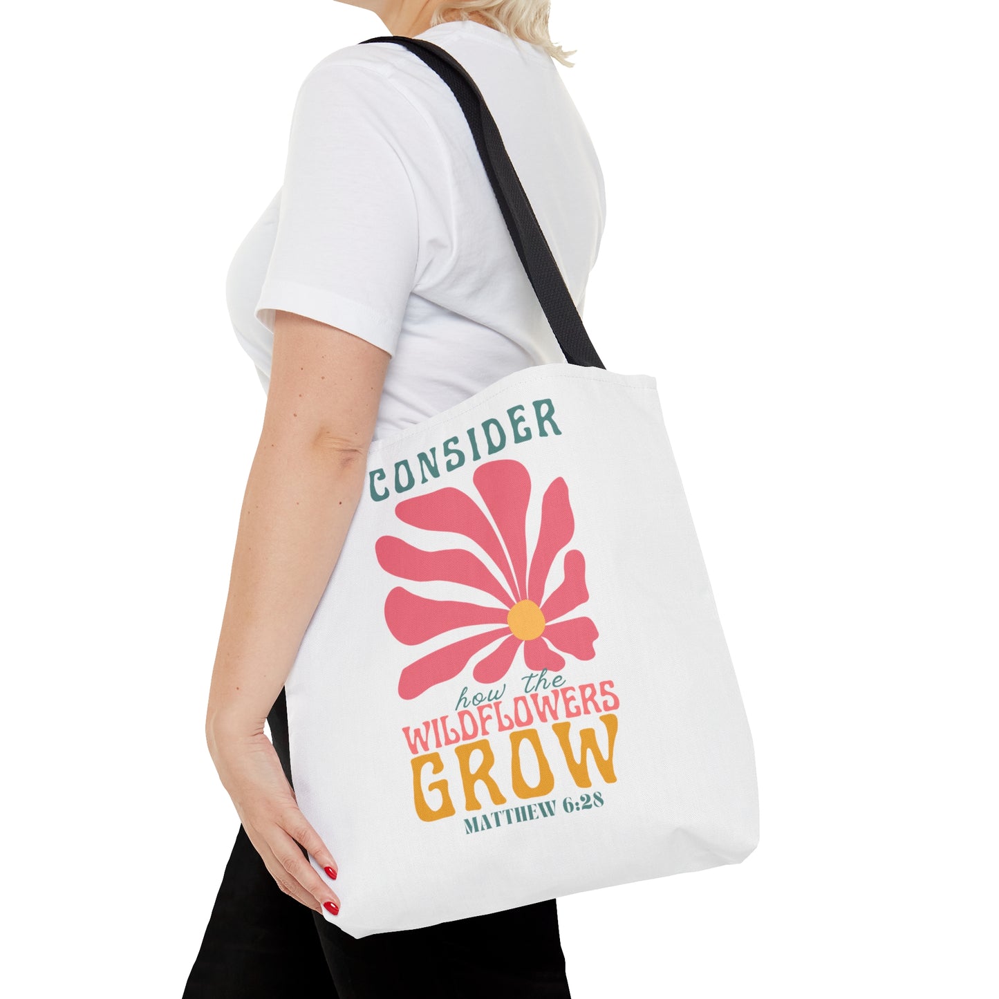 Consider How the Wildflowers Grow- White Retro Tote Bag