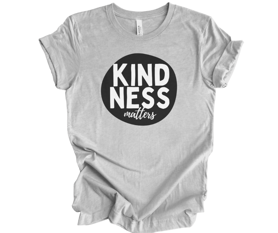 Kindness Matters Unisex T-shirt in Heather Grey. DTG Printed on a Bella Canvas T-shirt