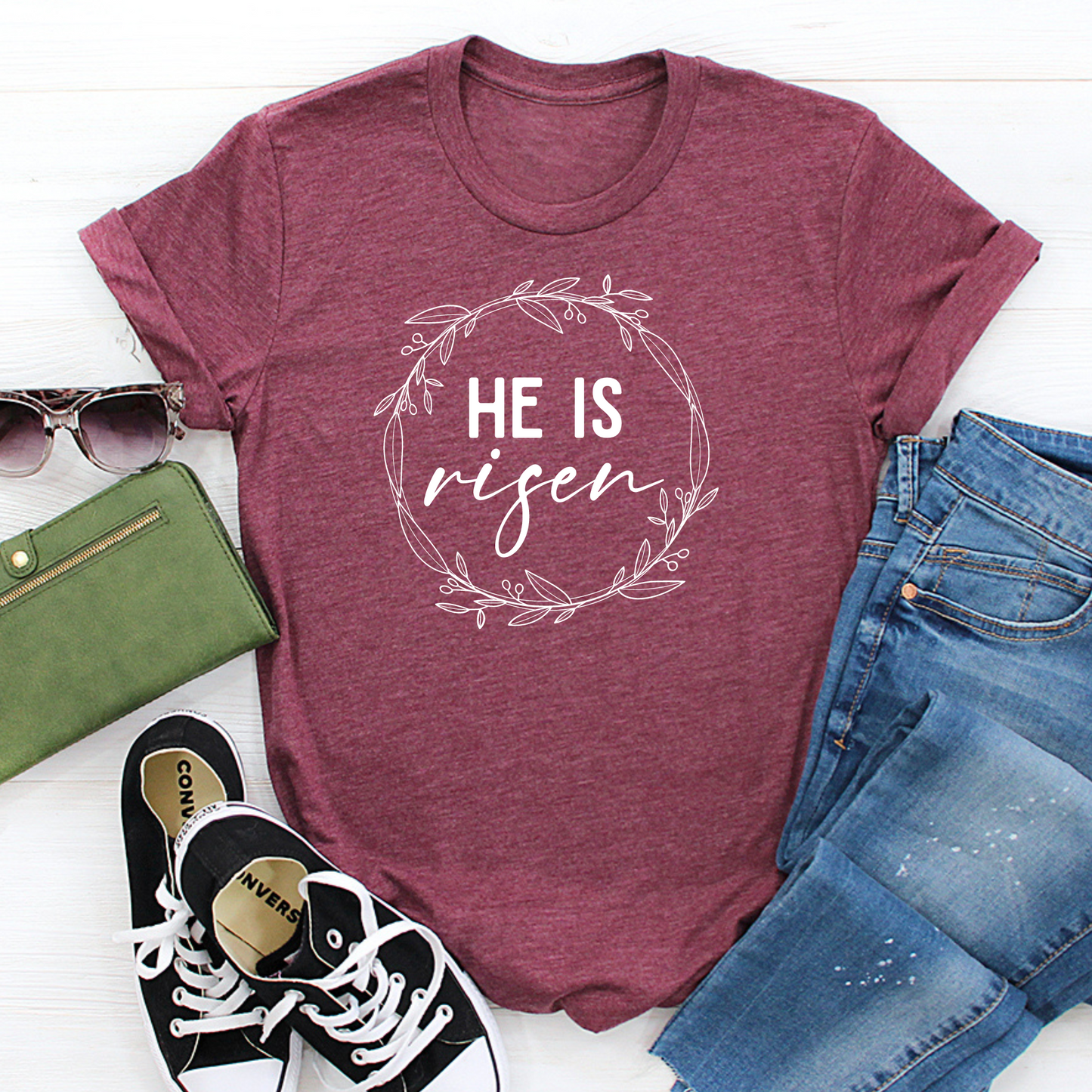 He is Risen - Heather Maroon T-Shirt