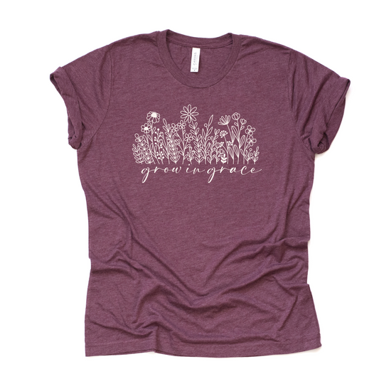 Grow In Grace- Heather Maroon T-Shirt for Women