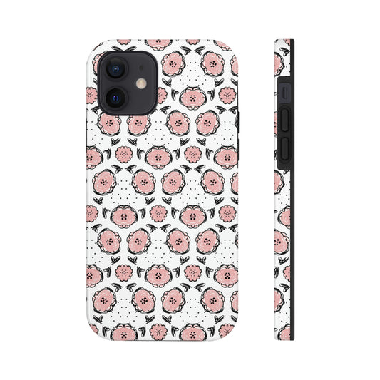 Pink Floral Patterned Phone case for iphone 14- Case Mate tough case that supports wireless charging