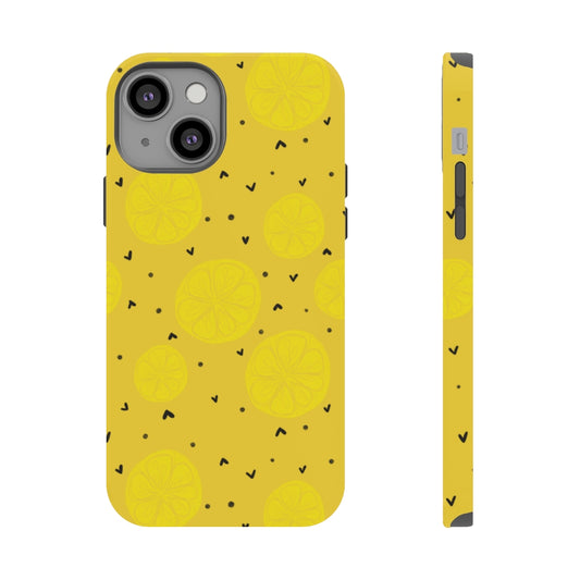 Lemon and Hearts Pattern Impact-Resistant iPhone Case