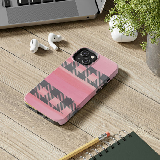 Watercolor Pink & Black Buffalo Plaid Case-Mate iPhone Case